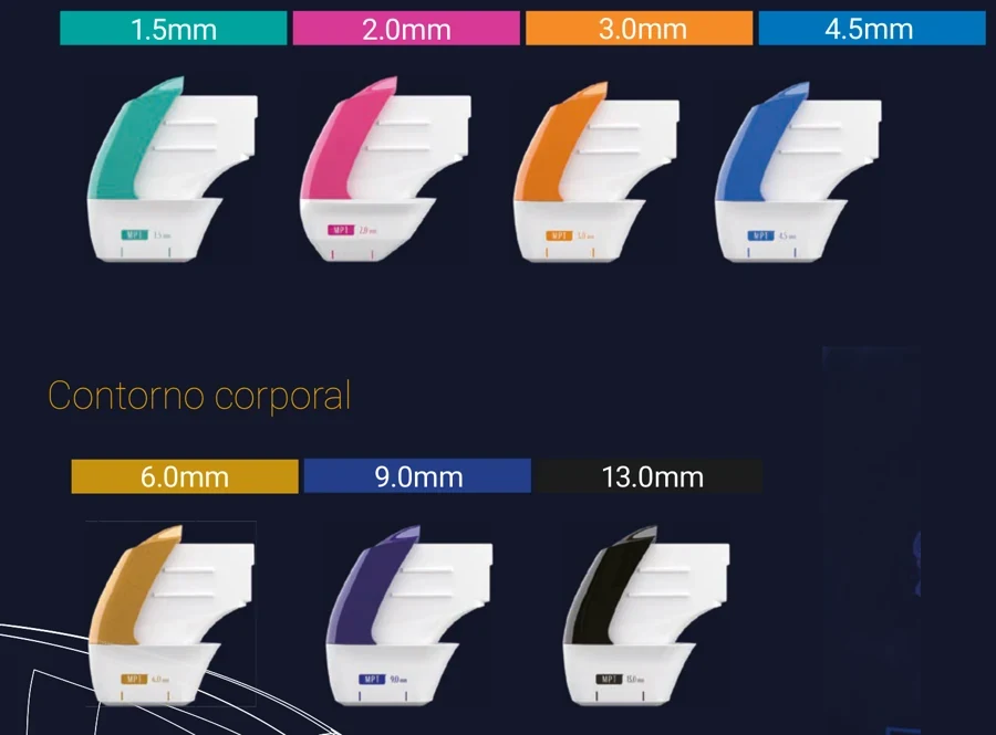Face: 1.5 a 4.5 mm · Corpo: 6.0 a 13.0 mm